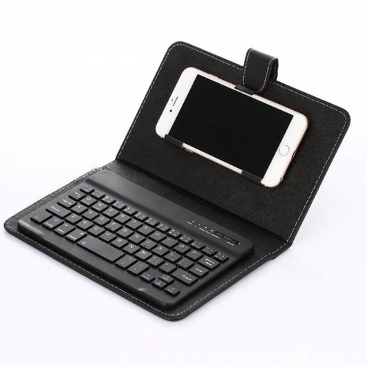 Black keyboard case with a smartphone inside on a white background
