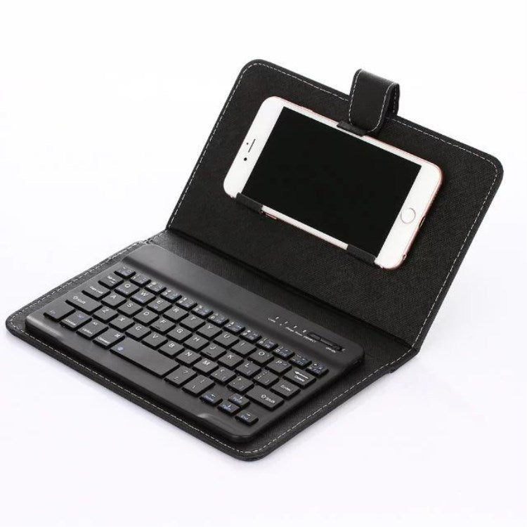 Black keyboard case with a smartphone inside on a white background