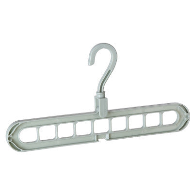 Metallic hanger with multiple hooks on a white background