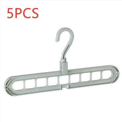 Metallic hanger with multiple hooks on a white background