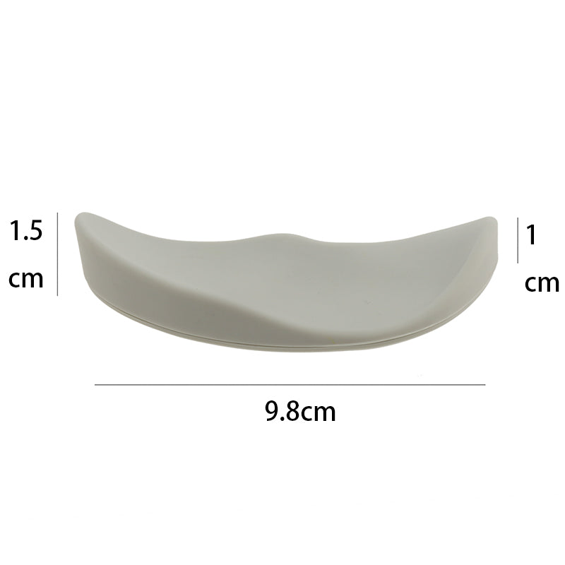 Measurement chart of a beige curved object with dimensions labeled.