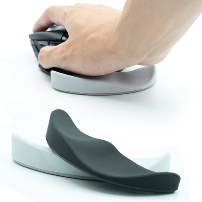 Hand using a computer mouse with a wrist rest on a white background