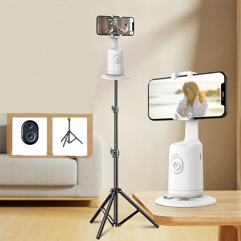 Phone holder with tripod on a table in a room setting