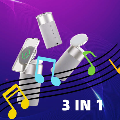 Three electronic devices on a purple and blue gradient background with musical notes and '3 IN 1' text.