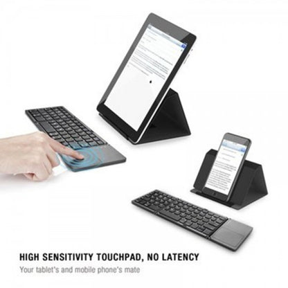 Tablet, smartphone, and keyboard with high sensitivity touchpad on a white background