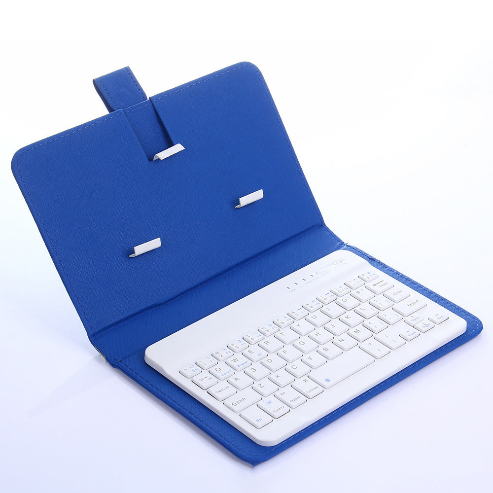 Blue keyboard cover with a white keyboard inside on a white background
