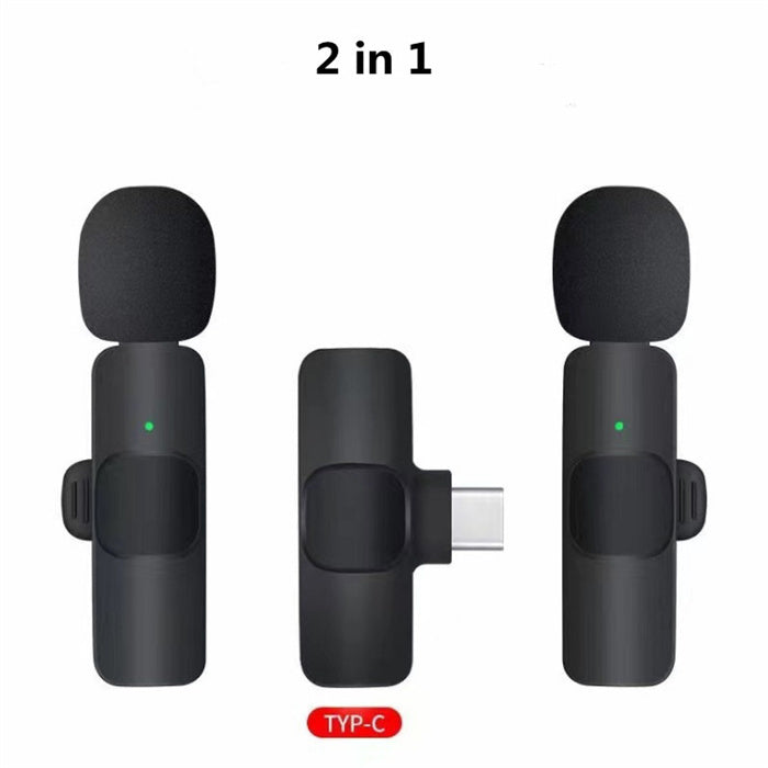 Two black microphones with a USB-C connector on a white background