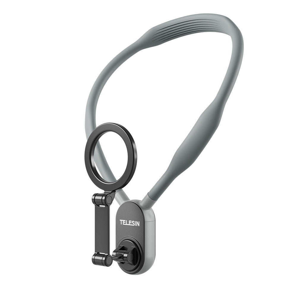 Telesin camera lens with gray strap on a white background