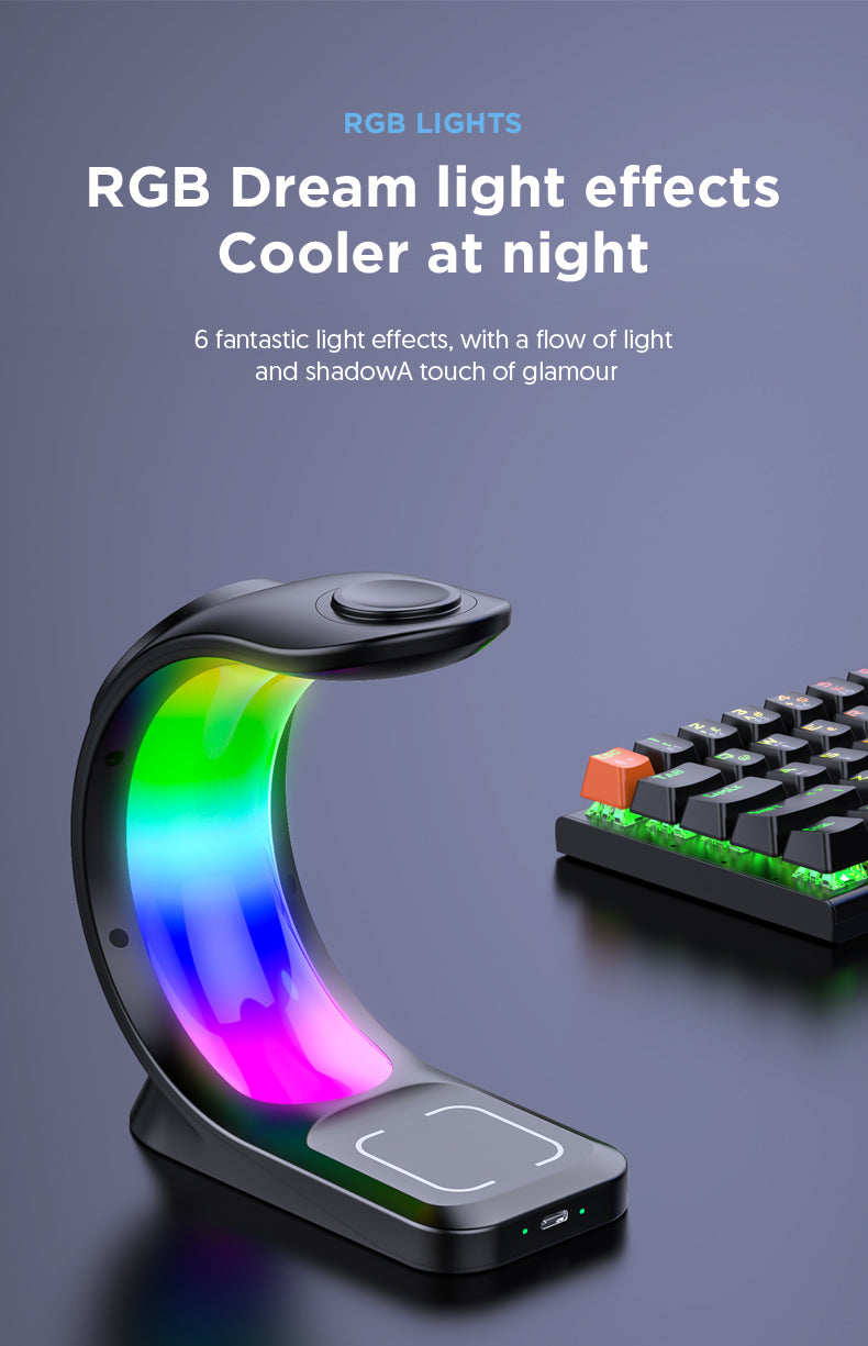 RGB light effect cooler with text on a dark background