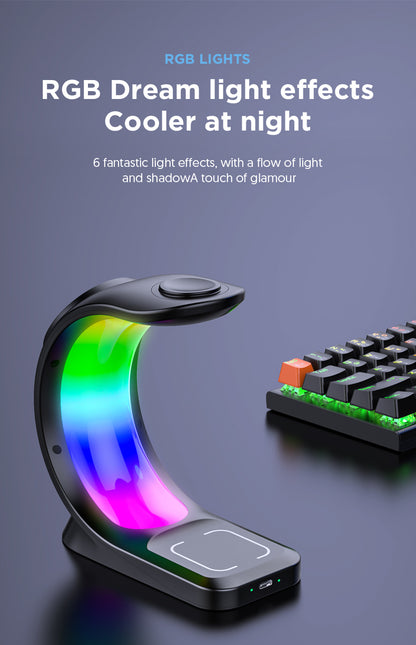 RGB light effect cooler with text on a dark background