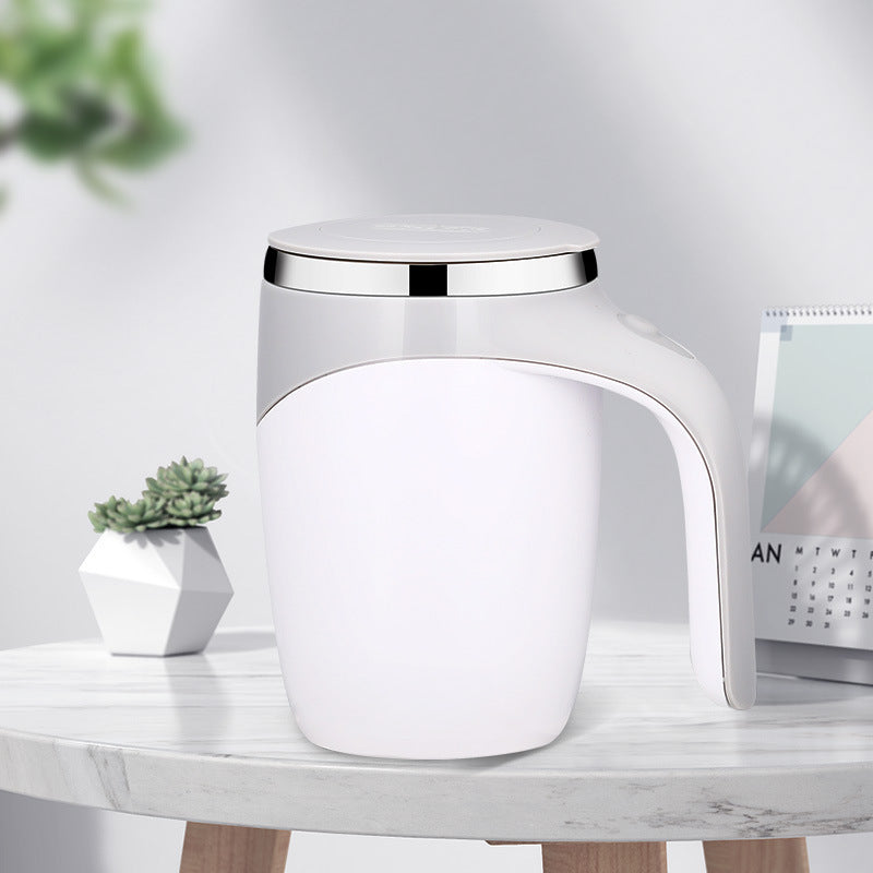 White cylindrical container with metallic top on a marble surface