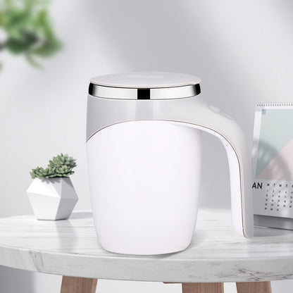 White cylindrical container with metallic top on a marble surface