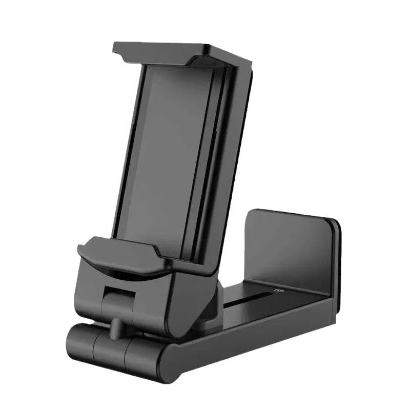 Black adjustable phone stand on a white background