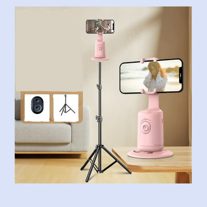 Pink smartphone holder with tripod on a table in a room setting