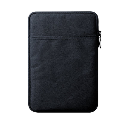 Black fabric pouch with a zipper on a white background