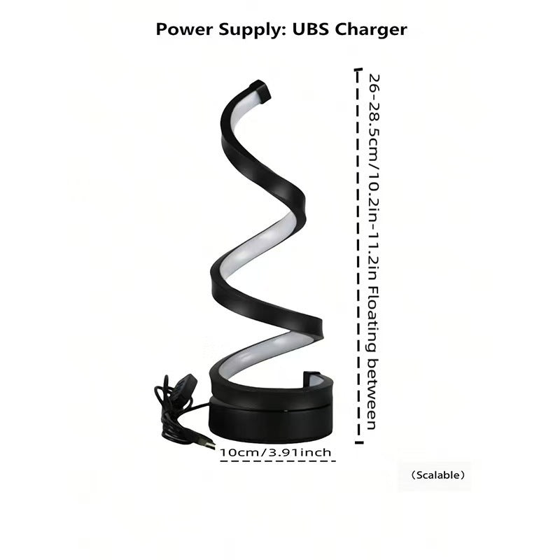 Spiral UBS charger with dimensions on a white background