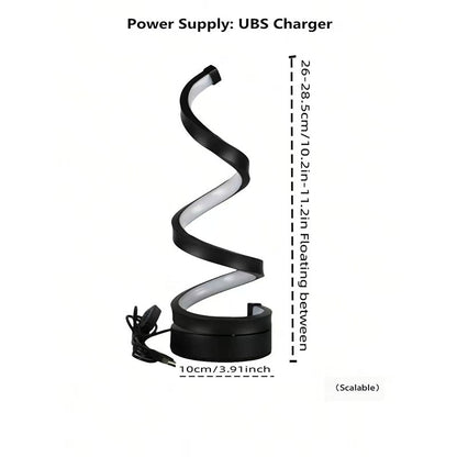 Spiral UBS charger with dimensions on a white background