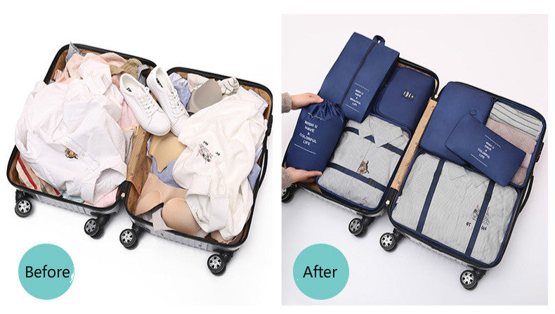 Comparison of a suitcase before and after using packing cubes.