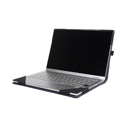 Laptop with a black leather case on a white background
