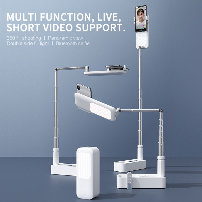 Multi-functional phone stand with smartphone holder on a gray background