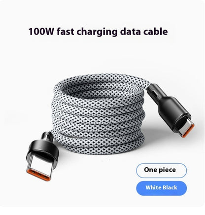 100W fast charging data cable with black and white pattern on a white background