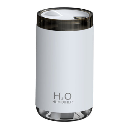 White cylindrical humidifier with 'H2O' branding on a white background