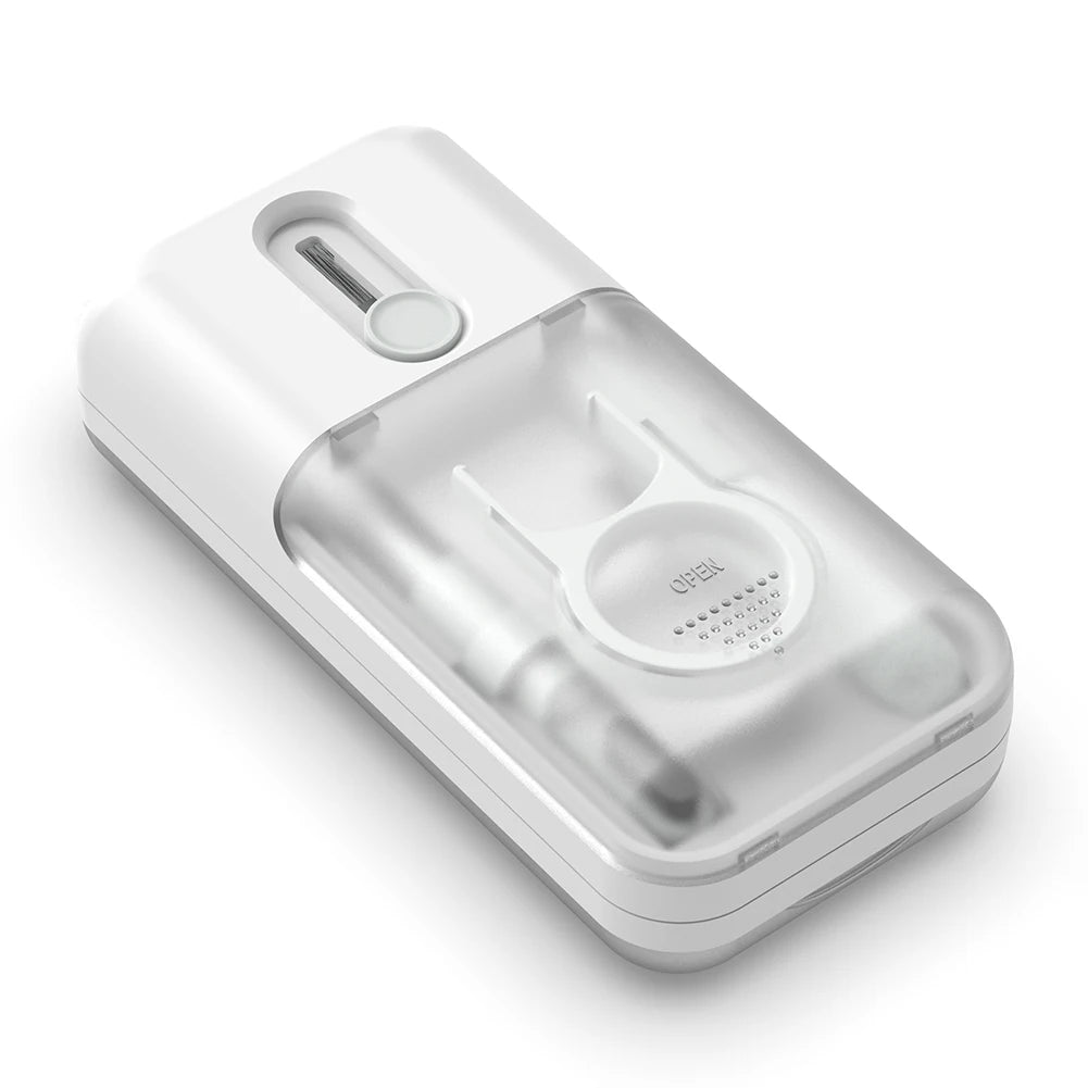 Clear electronic device with visible brand logo on a white background