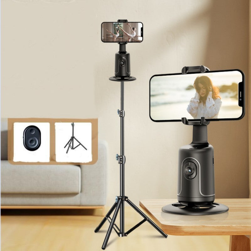 Phone holder with tripod on a table in a room setting