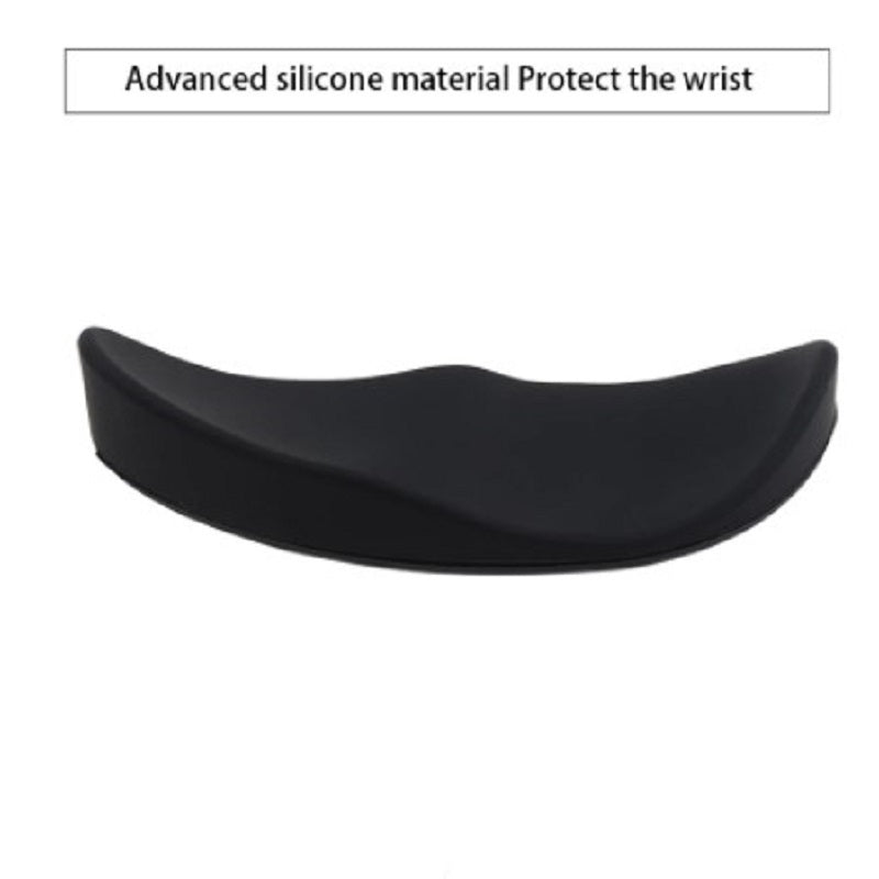 Black silicone wrist guard on a white background with text 'Advanced silicone material Protect the wrist'.