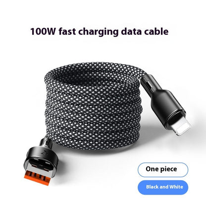 100W fast charging data cable with black and white design on a white background