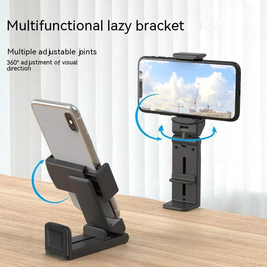 Multifunctional lazy bracket with adjustable points and 360-degree rotation on a wooden surface.