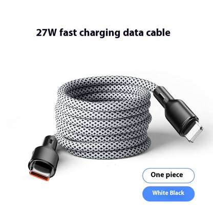 27W fast charging data cable with braided design on a white background