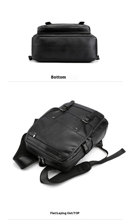 Black backpack shown from different angles on a white background