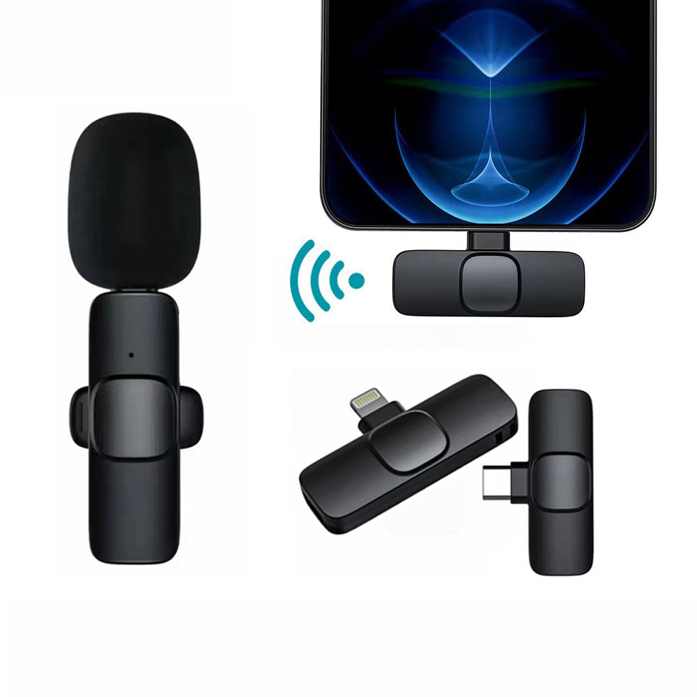 Set of black microphone and accessories on a white background