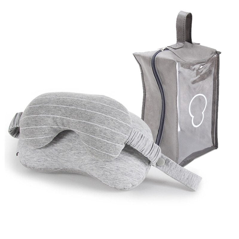 Gray sleep mask with carrying case on a white background