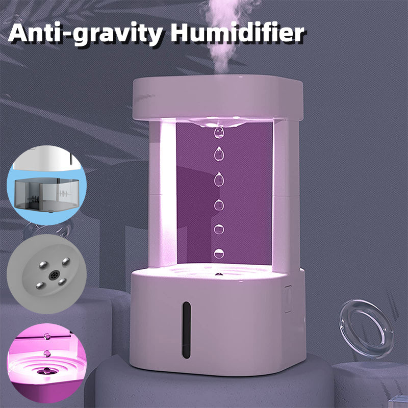 Anti-gravity humidifier with purple design on a gray background