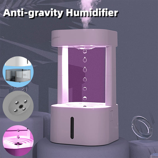 Anti-gravity humidifier with purple design on a gray background