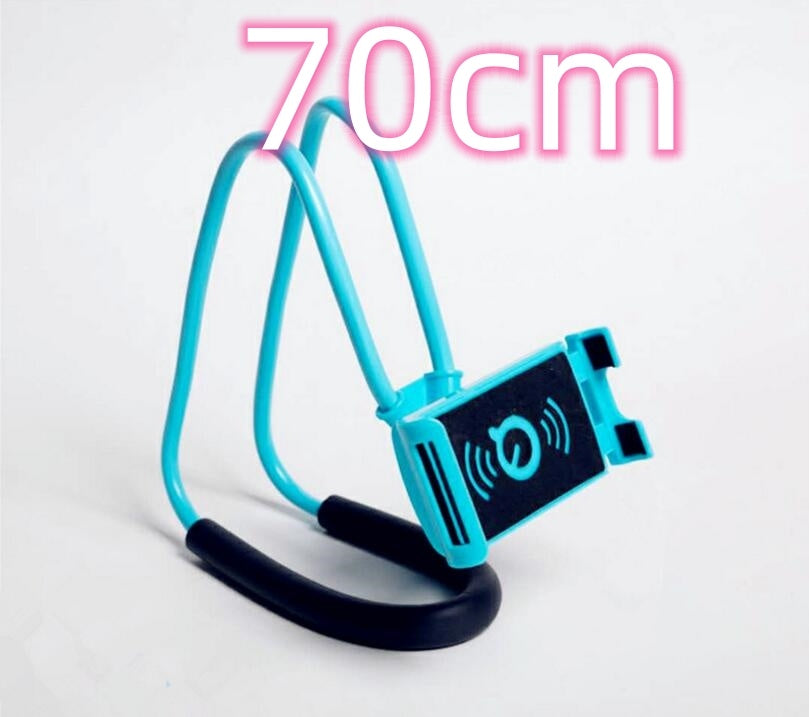 Blue phone holder with a black device on a white background, labeled '70cm'.