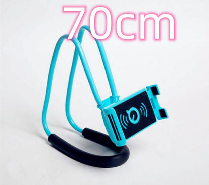 Blue phone holder with a black device on a white background, labeled '70cm'.