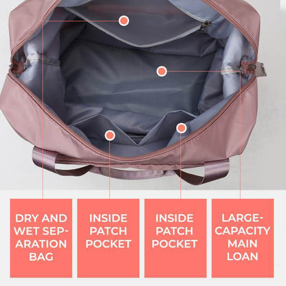 Open backpack with labeled compartments on a white background
