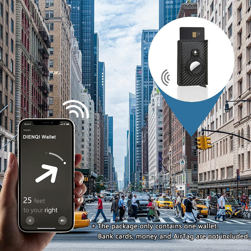 Hand holding a smartphone with DIENQI Wallet app on a city street background