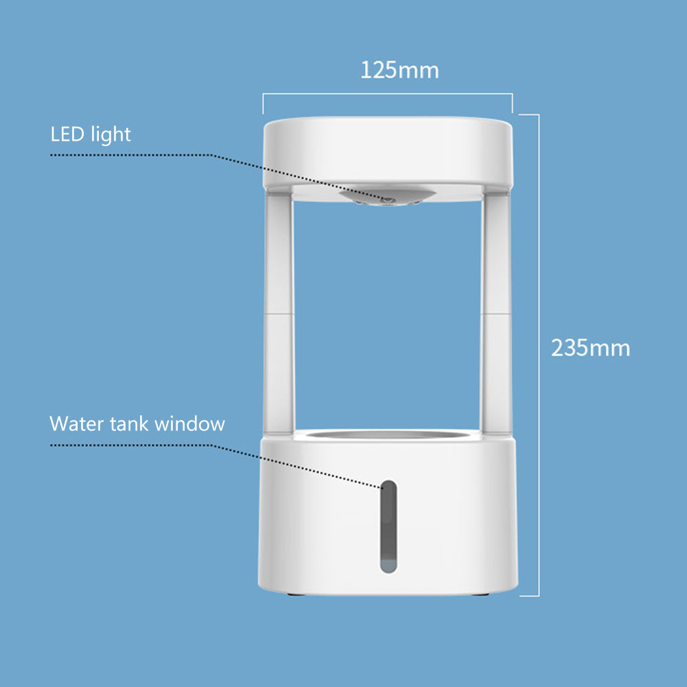 White portable water filter with measurements on a blue background