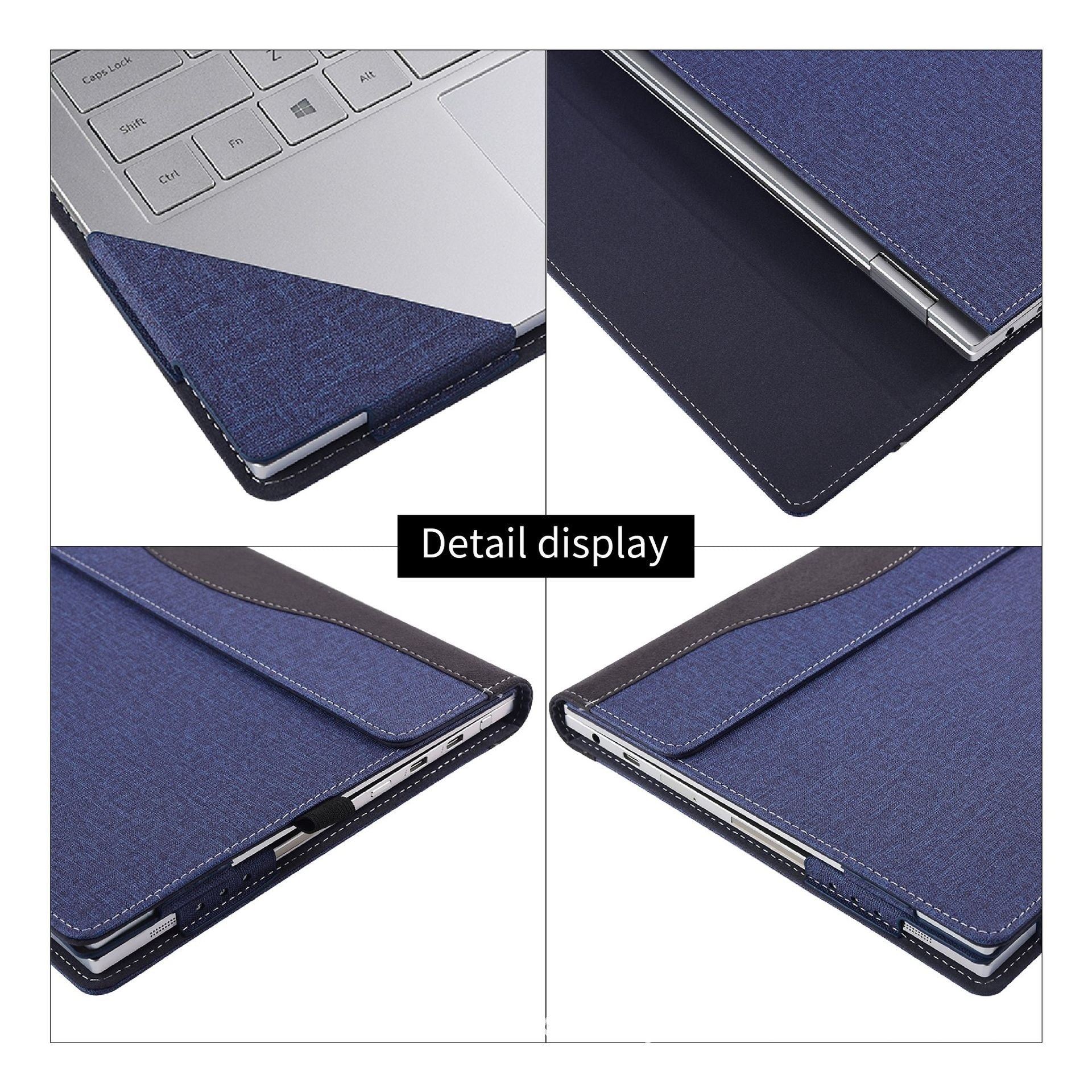 Collage of a blue laptop case with a keyboard and screen on a white background