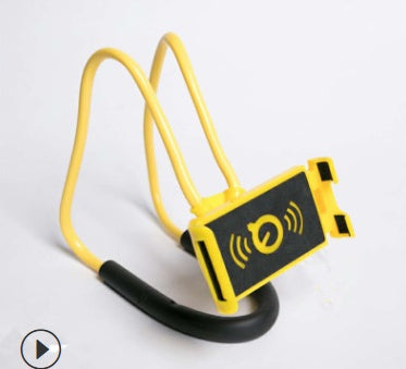 Yellow and black device with a black cord on a white background