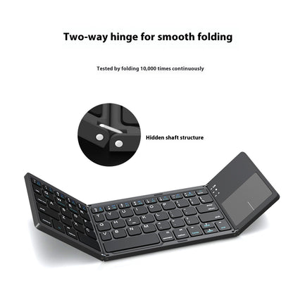 Foldable keyboard with two-way hinge feature on a white background
