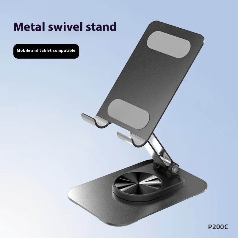 Metal swivel stand for mobile and tablet on a light blue background