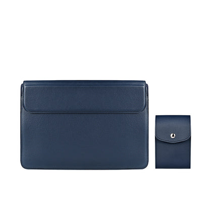 Blue leather sleeve and small pouch on a white background