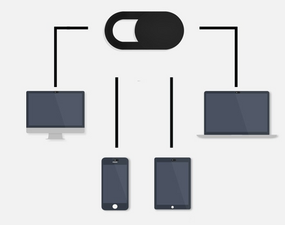 Diagram of electronic devices connected by lines with a toggle switch above them on a white background.