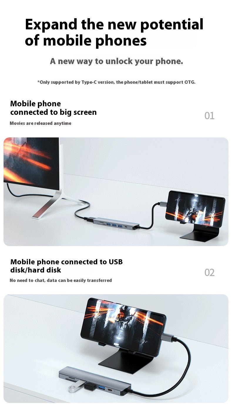 Type-c 7-in-1 Expansion Dock HDMI Projection Screen Usb Hub30 Multi-function Cable Seperater - Yawmii