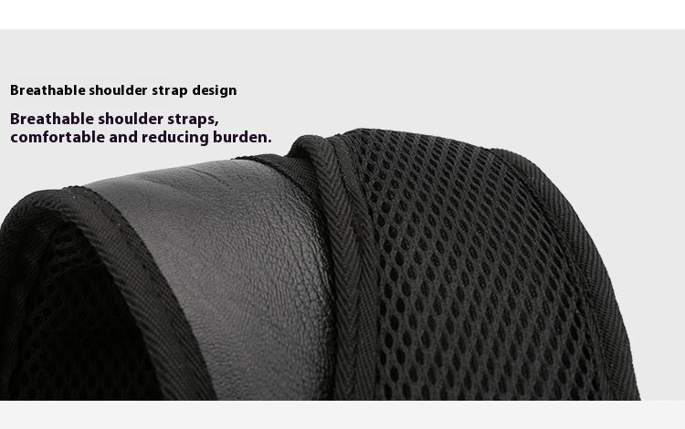 Close-up of breathable shoulder straps with text on a white background